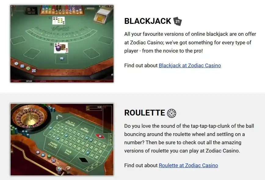 Current Zodiac Casino UK live casino or live dealer category screen