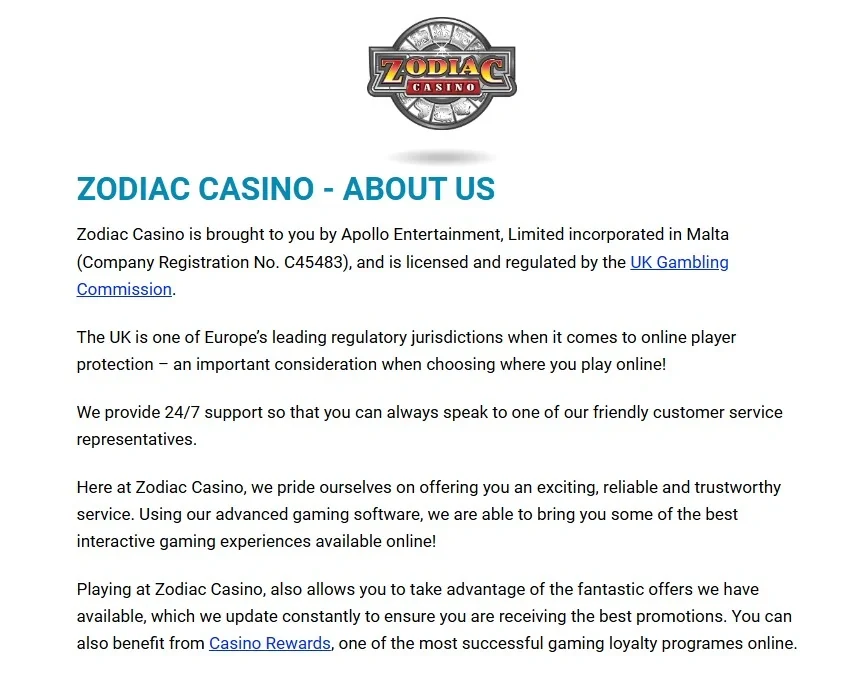 Current Zodiac Casino UK promotions or offer area